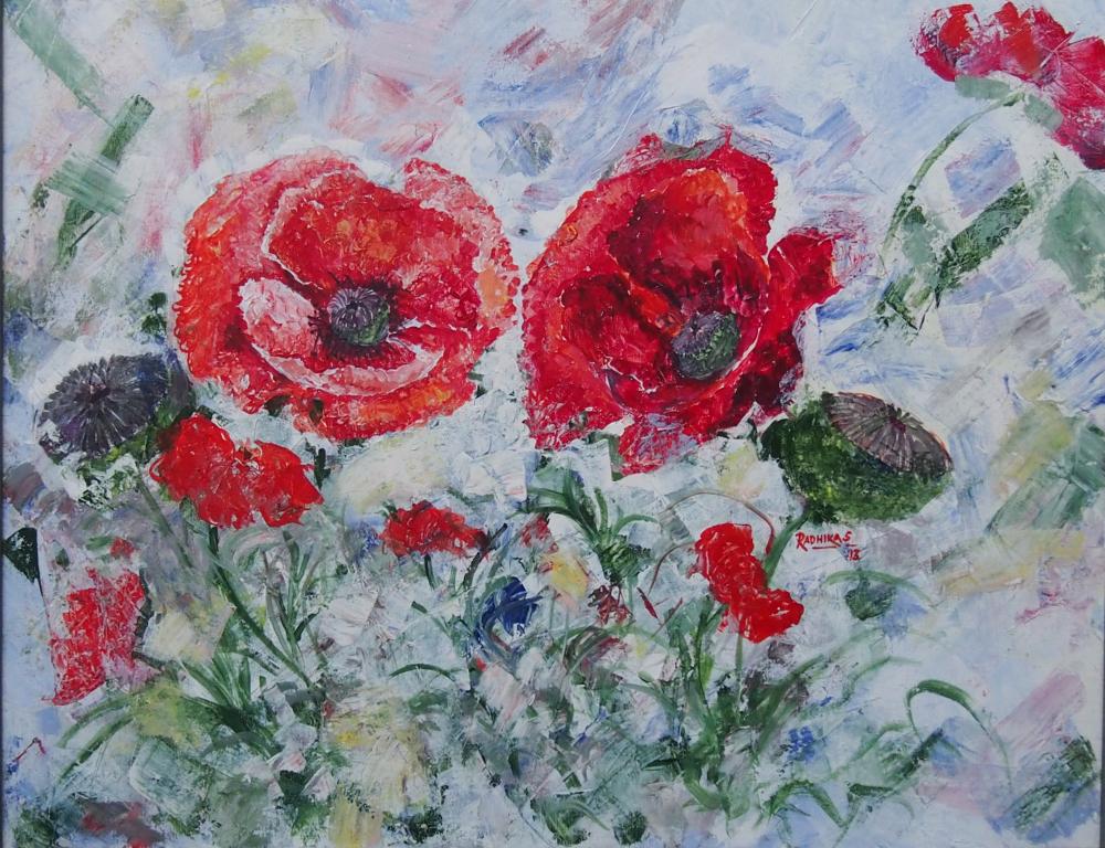  Title : Poppies II   |    Medium : Acrylic on canvas  |   Size 30'' 24''   | Sold