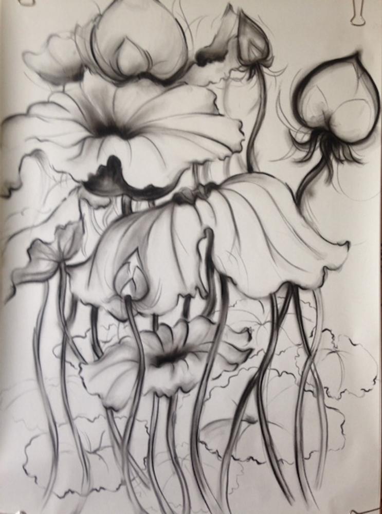  Title : Search for rhythm I   |    Medium : Charcoal on paper  |   Size 19'' x 29''